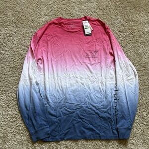 New Vineyard Vines Shirt Mens Large Red White Blue Whale Logo Long Sleeve